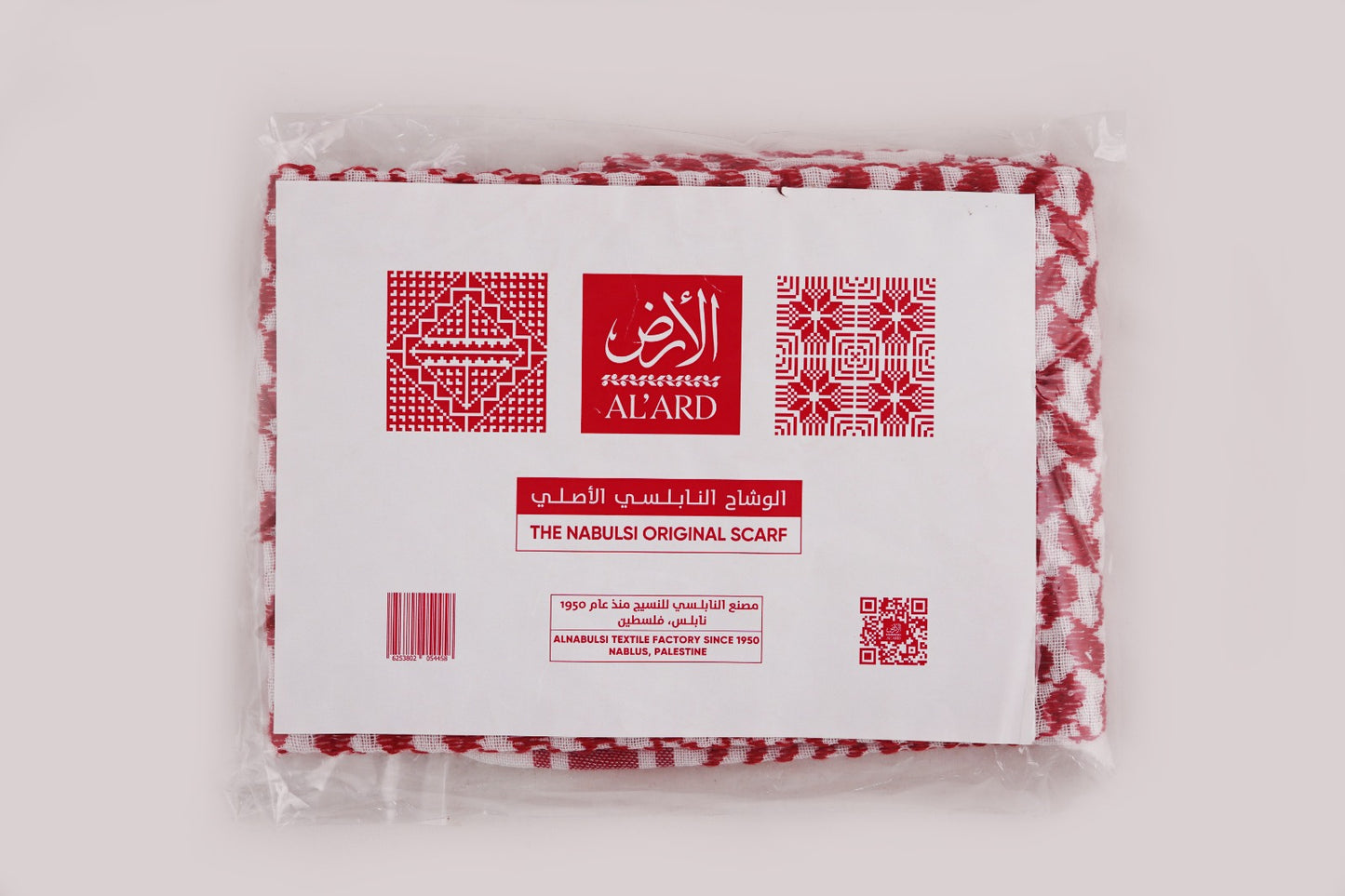 Al'Ard Red and white Wishah (Scarf) (Made in Palestine)